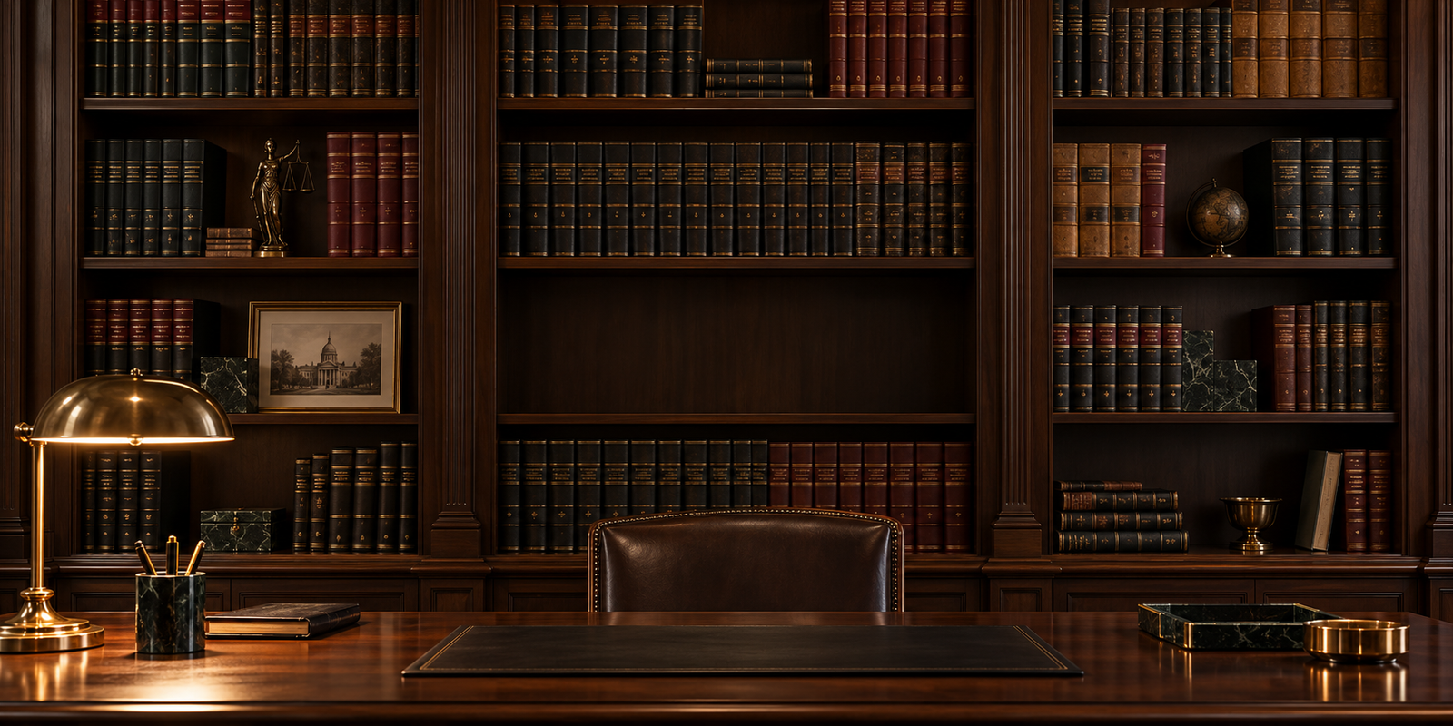 Biblioteca jurídica de madera, imagen ilustrativa
